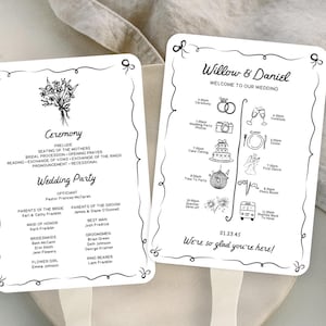 Printable Hand Drawn Wedding Program Fan with Timeline