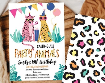 Mod Party Animals Birthday Invitation Template, Leopard Print, Safari Animals, Wild One, Safari Party Invite, Jungle Birthday Invite, Cats