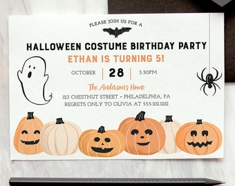 Halloween Costume Birthday Party Invitation Template, Halloween Party Invite, Halloween Birthday, Printable, Pumpkins, Kids, Download