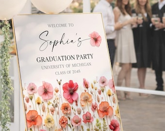 PRINTED & SHIPPED Wildflower Graduation Party Welcome Sign | Personalized Sign | Custom Graduation Decor | Graduation Sign | Flower Stems