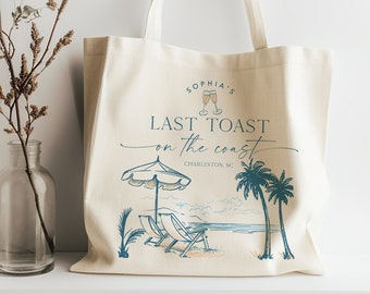 Last Toast On The Coast Bachelorette Tote Bags, Bachelorette Party Tote Bags, Bridesmaid Gifts, DIY Tote Bags Template, Gift for Her, Beach
