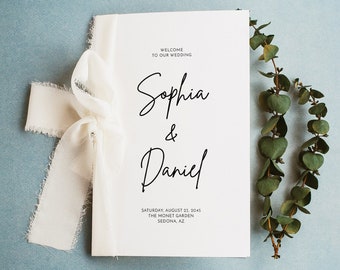 Modern Minimalist Folded Wedding Program Template, Printable Programs, Ceremony Programs, Elegant, Catholic Ceremony, Simple, White, Easy