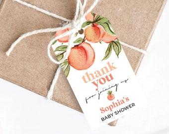 Peach Favor Tag for Bridal Shower, Editable Thank You Tag Template, Favor Tag, Shower With Love, Summer Bridal Shower, Printable Tag