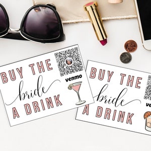 Bachelorette Party Venmo QR Code Printable Stickers, Buy The Bride A Drink, Avery 25395, Cash Card, Instant Download, Vintage Cocktails
