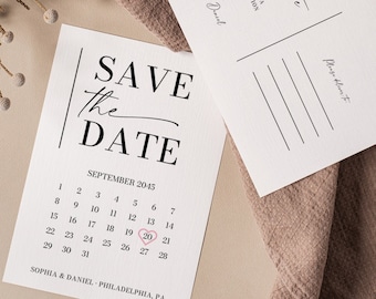 Save the Date Postcard Template, Printable Save The Dates, Minimal Save The Date Calendar, Save The Date, Instant Download, Wedding Date