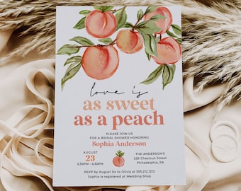 Love Is As Sweet As A Peach Bridal Shower Invite Template, Printable Peach Bridal Shower Invitation, Instant Download, Sweet Peach, Fruit