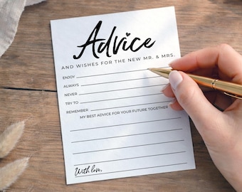 PRINTED & FREE SHIPPING Bridal Shower Advice Cards | Advice and Wishes for the New Mr and Mrs Game | Modern Script | Wedding Shower Game