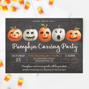 Pumpkin Carving Party Invitation Template, Halloween Party Invite ...