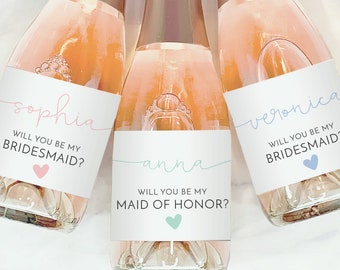 Will You Be My Bridesmaid Labels for Mini Champagne Bottles, Printable Labels, Bridesmaid Proposal, Bridesmaid Gift, Editable Template, DIY