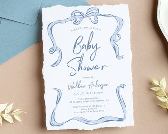 Hand Drawn Bow Baby Shower Invitation Template, Boy Baby Shower, Printable Baby Shower Invite, Boy Baby Shower, Download, Baby Sprinkle