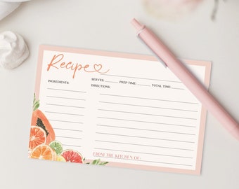 Recipe Card Printable, Printable Recipe Card, Bridal Shower Recipe Cards, 4x6 Recipe Card, Pastel Blush, Creative Union Design