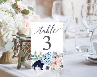 Table Numbers - Wedding Table Numbers - 4x6 Wedding Table Signs 1-40 - Reserved Sign - Head Table - Instant Download - Navy Blooms