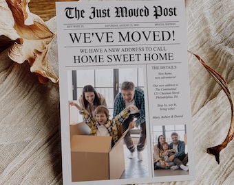 Newspaper Moving Announcement Template, New Address Announcement, We Moved Printable Card, New Home Download, Change of Address Digital