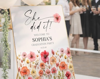 PRINTED & SHIPPED Wildflower Graduation Party Welcome Sign | Personalized Sign | Custom Graduation Decor | Graduation Sign | Flower Stems