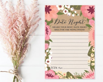 Date Night Ideas - Bridal Shower - Date Night Jar - Wedding Shower - Modern Garden 4x6 Cards and 8x10 Sign Print at Home - Instant Download