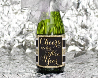 New Years Eve Mini-Champagne Bottle Labels - New Year's Eve Ideas - DIY - Printable Champagne Labels - Party Favors - Happy New Year