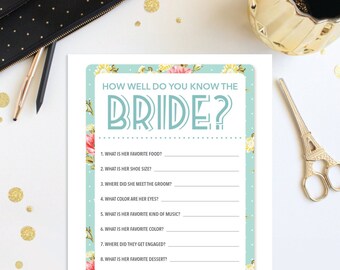 How Well Do You Know The Bride - Bridal Shower Game - Shabby Chic - Wedding Shower Game - Bridal Shower - DIY Games - Instant Download