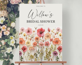 Editable Wildflower Welcome Sign Template, Printable Bridal Shower Welcome Sign, Shower Decor, Flower Stems, Colorful Flowers, Bridal Brunch