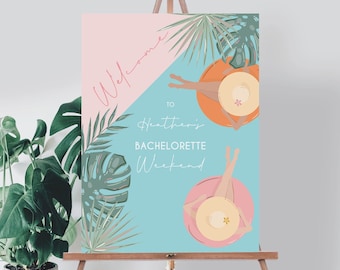 Mid-Century Modern Bachelorette Party Welcome Sign Template, Welcome Bridal Shower, Printable, Instant Download, Pool Party, Palm Springs