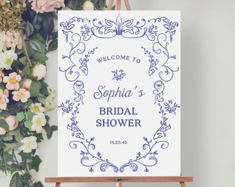 Printable Something Blue Bridal Shower Welcome Sign Template, French Bridal Shower, Italian Bridal Shower Welcome Sign, Decor, Chinoiserie