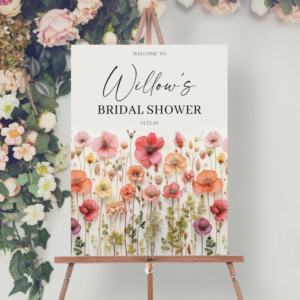 Editable Wildflower Welcome Sign Template, Printable Bridal Shower Welcome Sign, Shower Decor, Flower Stems, Colorful Flowers, Bridal Brunch