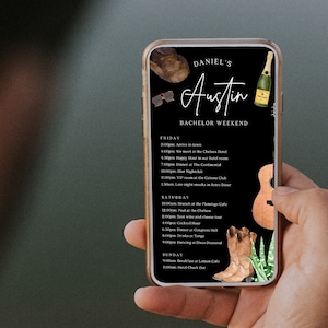 Modèle d&#39;itinéraire Austin Bachelor, calendrier numérique, téléchargement immédiat, ordre du jour, Austin, Nashville, agenda du week-end entre célibataires, gars