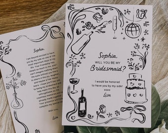 Bridesmaid Proposal Card Template, Will You Be My Bridesmaid, Hand Drawn Bridesmaid Card, Bridesmaid Gifts, Wedding, Personalized, Card