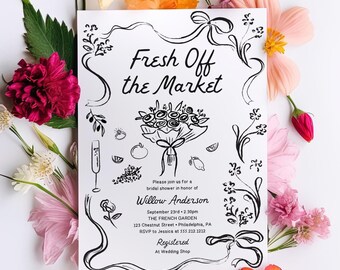 Off The Market Bridal Shower Invitation Template, Hand Drawn Bridal Shower, Wedding Shower, Whimsical Bridal Shower Invite, Farmers Market