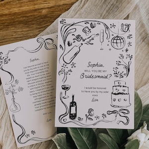 Plantilla de tarjeta de propuesta de dama de honor, ¿Serás mi dama de honor?, Tarjeta de dama de honor dibujada a mano, Regalos de dama de honor, Boda, Personalizada, Tarjeta