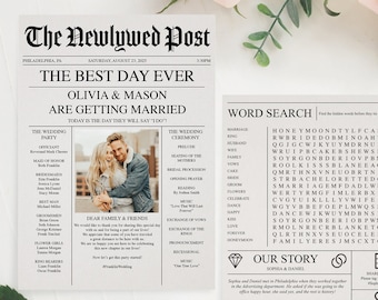 5x7 Newspaper Wedding Program, Printable Program Template, Printable Program for Wedding, Unique Wedding Program, Newspaper, Welcome Bag, A5