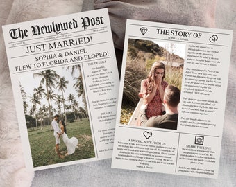 Newspaper Eloped Announcement Template, Wedding Announcement with Photo, Wedding Printable, Elopement, Just Married, Instant Download, News