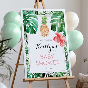 Aloha Baby Shower Welcome Sign Template, Printable Baby Shower Welcome Sign, Luau, Shower Decor, Tropical Baby Shower, Tropical Pineapple