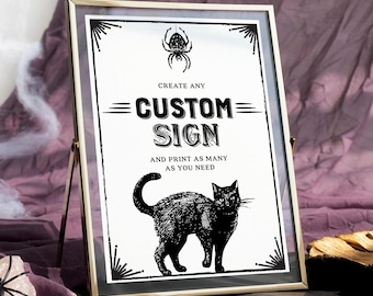Classic Halloween Custom Sign Template, Editable Halloween Party Sign, Halloween Wedding, Adult Halloween, Skeleton Party, Halloween Sign
