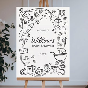 Hand Drawn Baby Shower Welcome Sign Template, Baby Shower Decorations, Download, DIY, Hand Drawn, Personalized Baby Shower, Gender Neutral