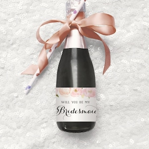 Will You Be My Bridesmaid Mini-Champagne Bottle Labels, Printable Champagne Labels, Bridesmaid Proposal, Gift for Bridesmaid, Maid of Honor image 1