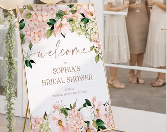 PRINTED & FREE SHIPPED Blush Bridal Shower Welcome Sign | Blush Hydrangea | Floral Bridal Shower | Custom Welcome Sign | Bridal Shower Decor