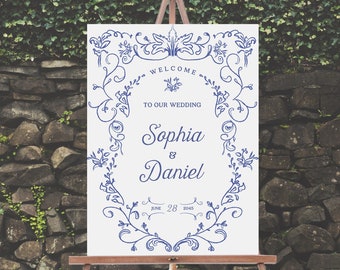 Printable Something Blue Wedding Welcome Sign Template, French Wedding Decor, Italian Wedding Welcome Sign, Decor, Chinoiserie