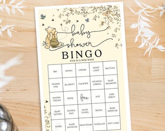 Winnie The Pooh Baby Shower Bingo 60 Unique Game Sheets Baby Shower Games Instant Download Baby Shower A Little Hunny Boy Baby Shower Girl