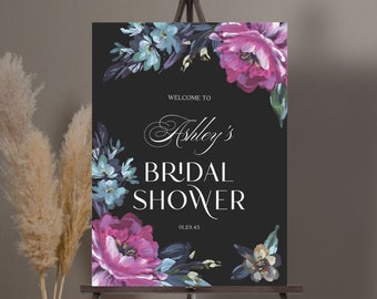 Elegant Bridal Shower Welcome Sign Template, Nightshade Welcome Bridal Shower, Printable, Instant Download, Painted Flowers, Moody, Fall