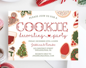 Christmas Cookie Decorating Party Invitation, Printable Holiday Party Invite Template, Christmas Party Invite, Holiday Party, Cookie Party