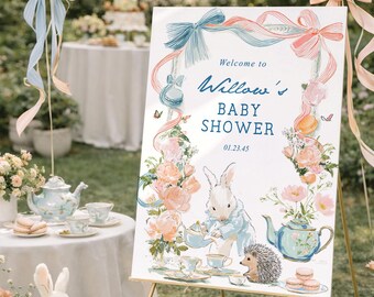 PRINTED & FREE SHIPPING Woodland Tea Baby Shower Welcome Sign | Personalized Baby Shower Decor | Girl Baby Shower | Tea for Two | Boy Baby