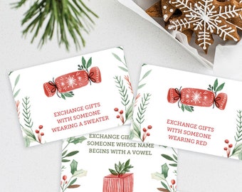 Christmas Gift Exchange Game Cards, Printable Christmas Game, White Elephant Gift Exchange Cards, Christmas Family Game, Secret Santa Cards