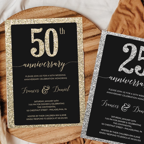 Sjabloon uitnodiging gouden en zilveren jubileum (digitale download)