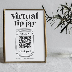Printable Virtual Tip Jar Sign, Venmo QR Code Sign, Tips Accepted, Tip QR Code, PayPal, Bartender, Scan To Pay, Tipsy, Retro Minimalist