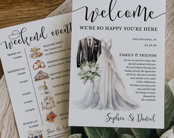 Wedding Itinerary Template Printable Wedding Welcome Bag Letter Weekend Schedule Information for Guests Order of Events Rustic Script
