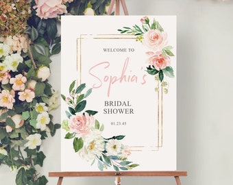 Editable Bridal Shower Welcome Sign Template, Welcome Bridal Shower, Baby Shower, Editable, Bridal Shower Sign, Download, Airy Blush, Floral