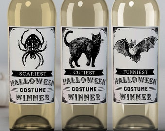 Halloween Costume Contest Awards, Halloween Wine Labels, Halloween Party Decor, Printable Wine Labels, Party Favors, Best Costume, Winner
