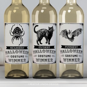 Halloween Costume Contest Awards, Halloween Wine Labels, Halloween Party Decor, Printable Wine Labels, Party Favors, Best Costume, Winner