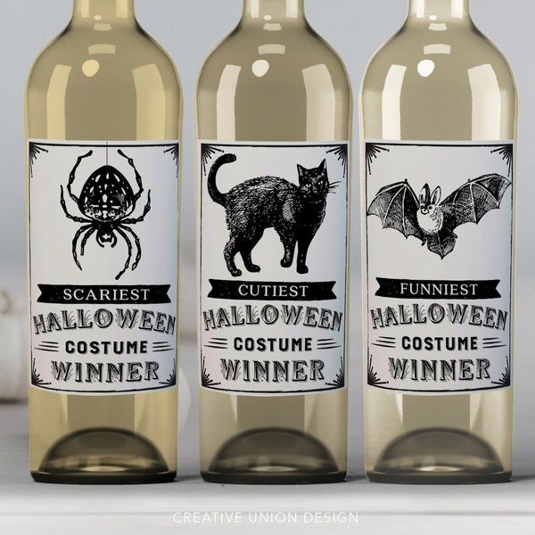 Halloween Costume Contest Awards, Halloween Wine Labels, Halloween Party Decor, Printable Wine Labels, Party Favors, Best Costume, Winner