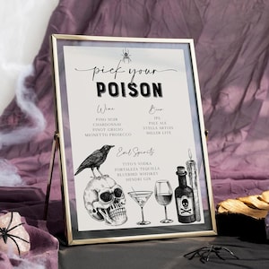 Choisissez votre modèle de signe de menu de bar empoisonné, menu de boissons d'Halloween, menu de bar d'Halloween, carte de cocktails imprimable, enseigne de boisson de mariage, vintage